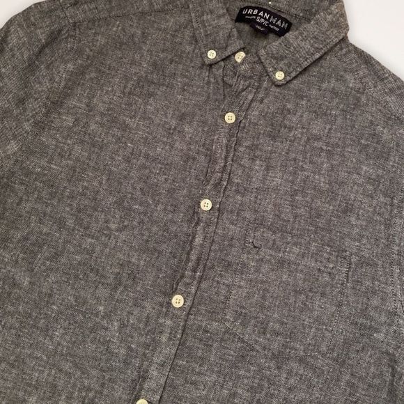 URBANMAN Linen Blend Heathered Gray Button Down Shirt - Picture 4 of 10